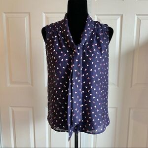 Olivia Moon Navy Blue Hat Print Sleeveless Blouse